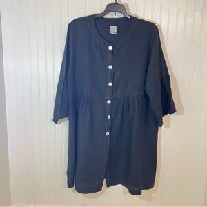 Black Button-Down Tunic Top